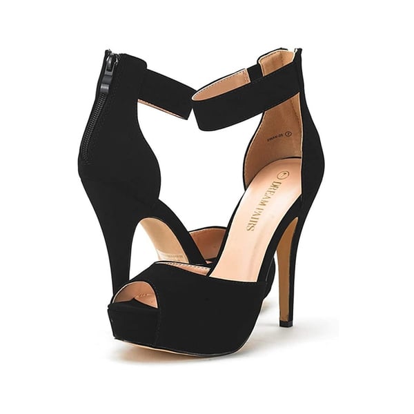 High Heel Stiletto Ankle Strap Platform Pumps - BLACK NUBUCK - 2